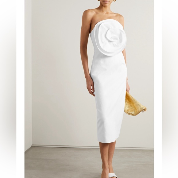 Mara Hoffman Maia White Linen Strapless Dress with Rose - Picture 1 of 12